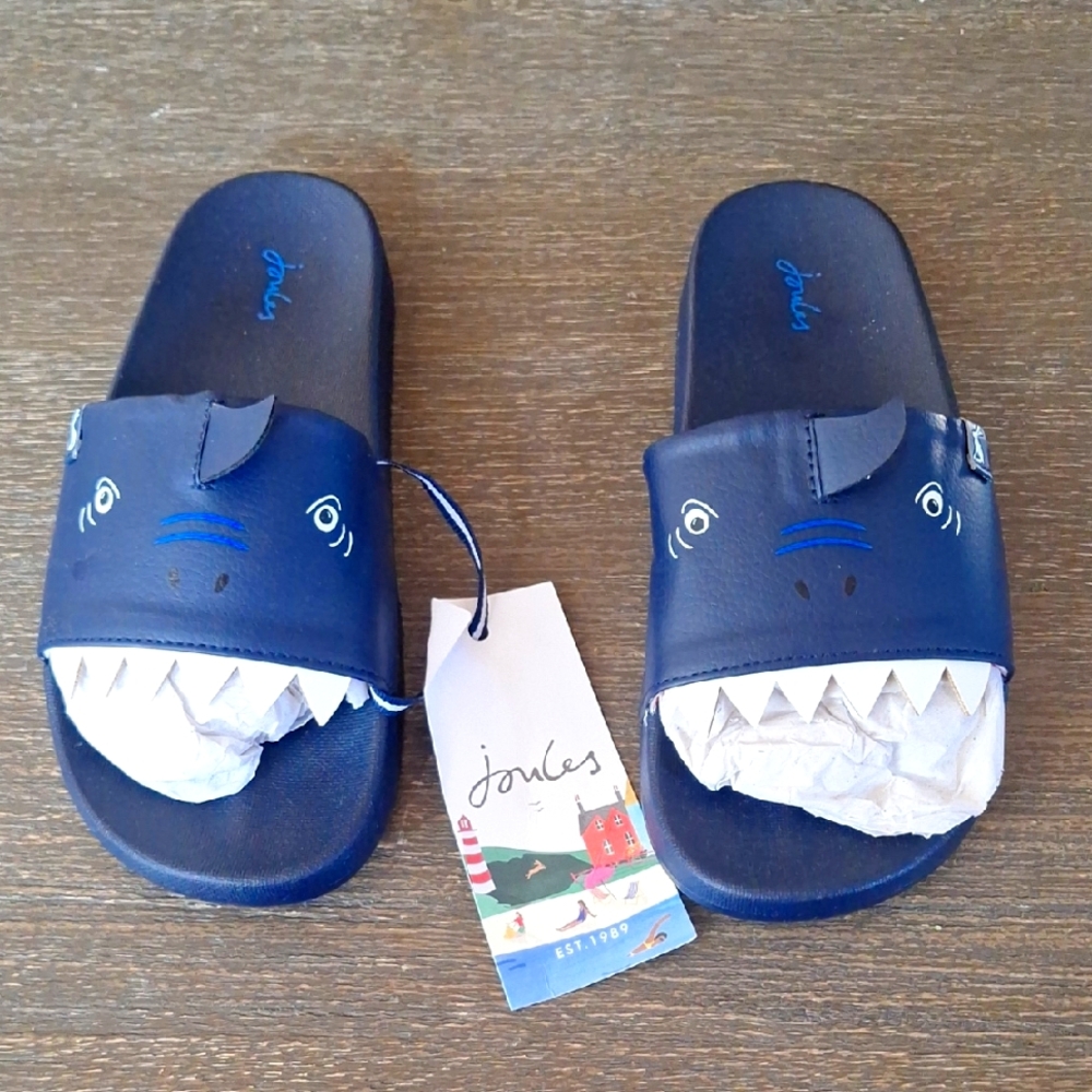 Joules Kids Shark Slide Sandals - Navy Blue